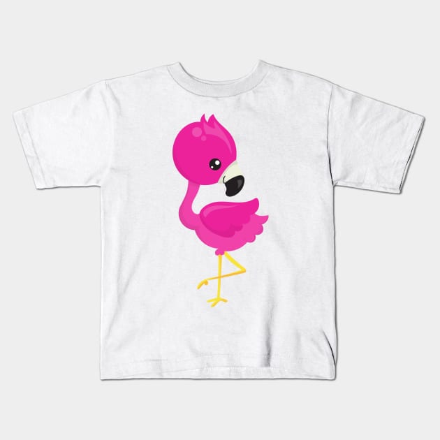 Cute Flamingo, Pink Flamingo, Baby Flamingo, Bird Kids T-Shirt by Jelena Dunčević